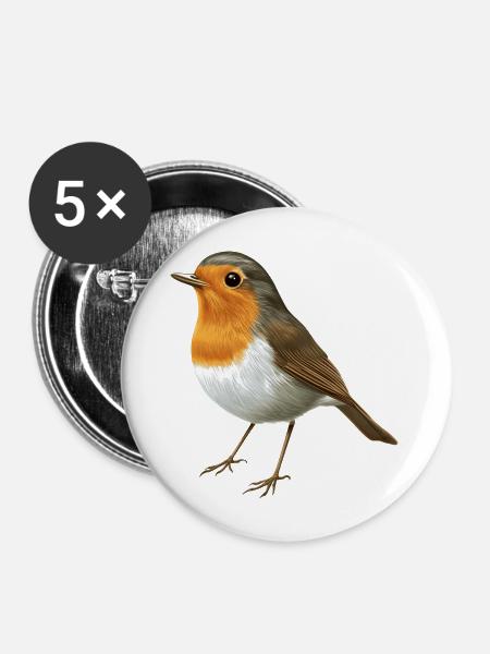kleines Rotkehlchen - Buttons groß 56 mm (5er Pack) - Weiß