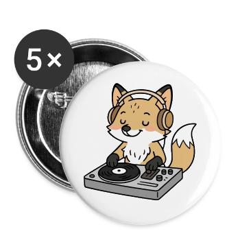 Ein Fuchs als DJ mit Kopfhörern am Mischpult - Buttons groß 56 mm (5er Pack) - Weiß - Vorne