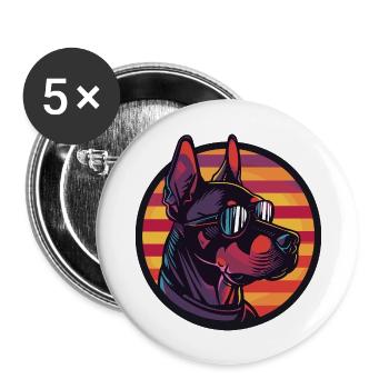 Dobermann Hund Cool Comic - Buttons groß 56 mm (5er Pack) - Weiß - Vorne