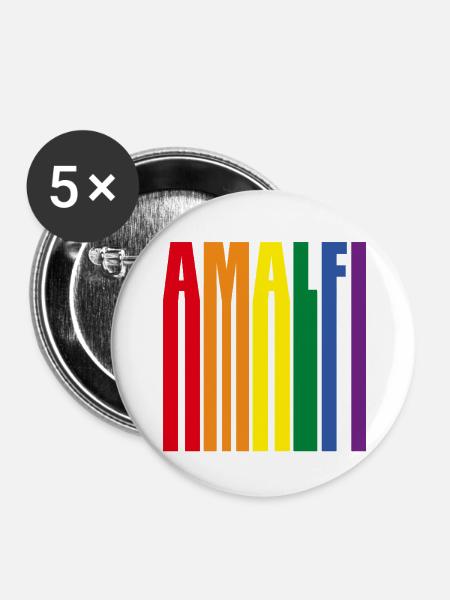 Amalfi Regenbogen Pride Geschenk - Buttons groß 56 mm (5er Pack) - Weiß