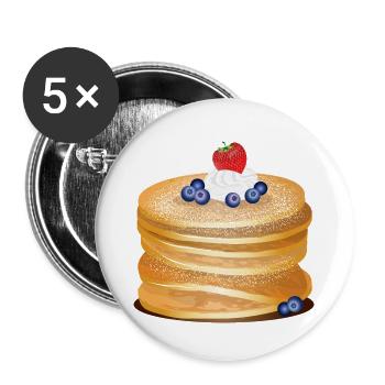Goldbraune Pancakes mit Beeren und Sahne Motiv - Buttons groß 56 mm (5er Pack) - Weiß - Vorne