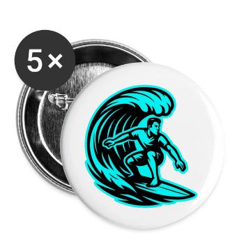Surfer Welle Surfen - Buttons groß 56 mm (5er Pack) - Weiß - Vorne