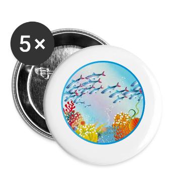 Schwarm bunter Fische im Korallenriff - Buttons groß 56 mm (5er Pack) - Weiß - Vorne