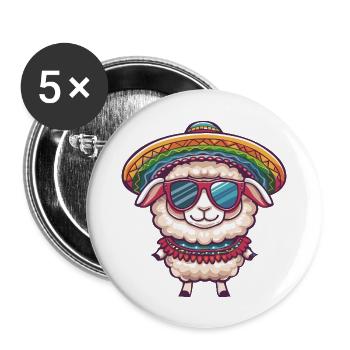 Sheep Comic Funny Sombrero - Buttons large 2.2''/56 mm (5-pack) - white - Front