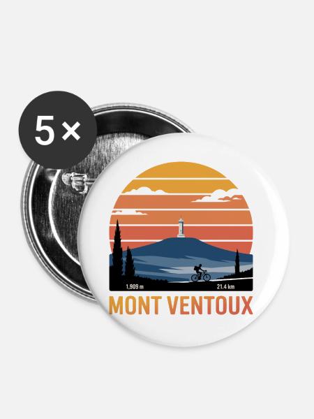Mont Ventoux Ikonischer Radfahr-Print - Buttons groß 56 mm (5er Pack) - Weiß
