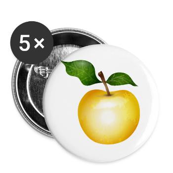 Goldener Apfel mit grünen Blättern Illustration - Buttons groß 56 mm (5er Pack) - Weiß - Vorne