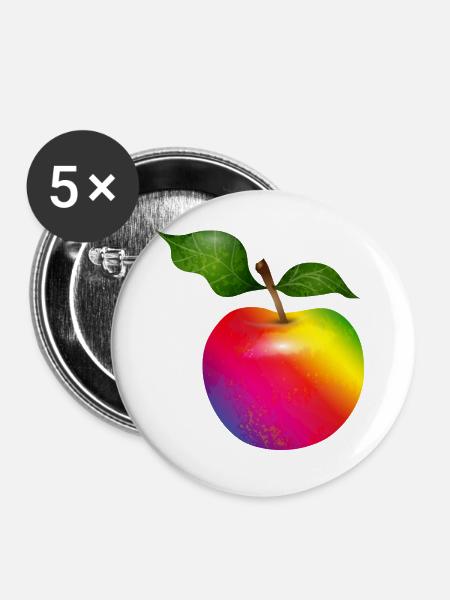 Bunter Regenbogen-Apfel mit Blättern Illustration - Buttons groß 56 mm (5er Pack) - Weiß