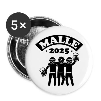 Malle 2025 Équipe de fête - Lot de 5 grands badges (56 mm) - blanc - Devant