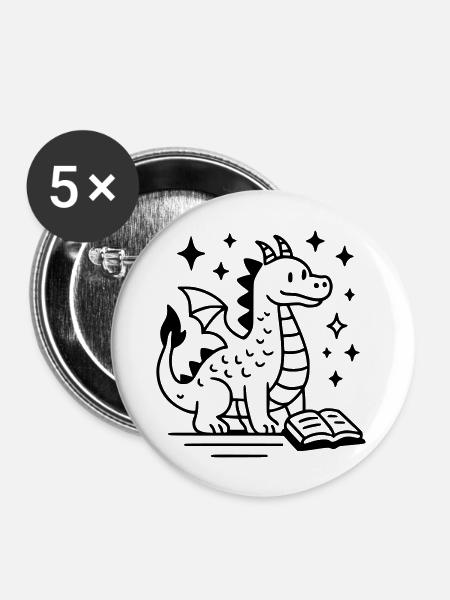 Drachen-Zeichnung - Buttons groß 56 mm (5er Pack) - Weiß