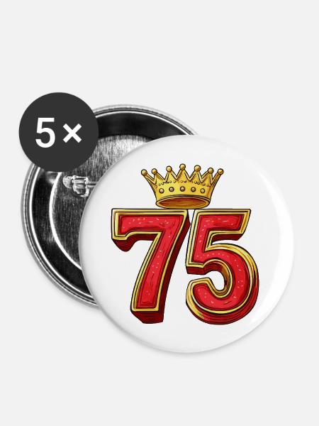 75 Zahl Krone - Buttons groß 56 mm (5er Pack) - Weiß