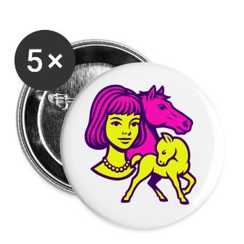 Fille Cheval Pop Art - Lot de 5 grands badges (56 mm) - blanc - Devant