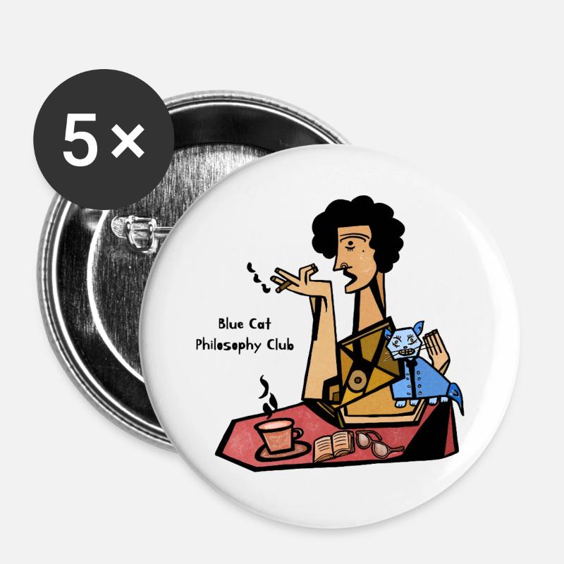 Blue Cat Philosophy Club - Buttons large 2.2''/56 mm (5-pack) - white