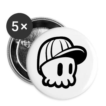 Crâne de dessin animé avec impression de casquette - Lot de 5 grands badges (56 mm) - blanc - Devant