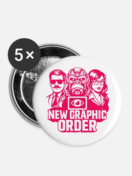 NGO Trio in pink - Buttons groß 56 mm (5er Pack) - Weiß