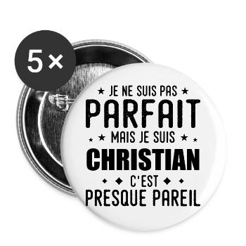 Christlich: authentisch, unvollkommen, oben, Perfektion - Buttons groß 56 mm (5er Pack) - Weiß - Vorne