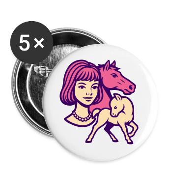 Fille Cheval Pop Art Rose - Lot de 5 grands badges (56 mm) - blanc - Devant