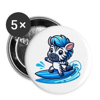 mignon zèbre surfer planche de surf d’été dessin animé - Lot de 5 grands badges (56 mm) - blanc - Devant