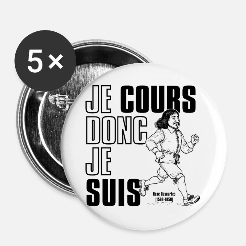 I run therefore I am - Buttons large 2.2''/56 mm (5-pack) - white