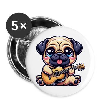 Mops Mit Gitarre Süßer Musikliebhaber - Buttons groß 56 mm (5er Pack) - Weiß - Vorne