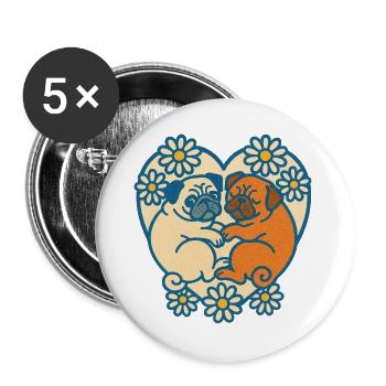 Motif cœur de couple de carlins ludiques - Lot de 5 grands badges (56 mm) - blanc - Devant
