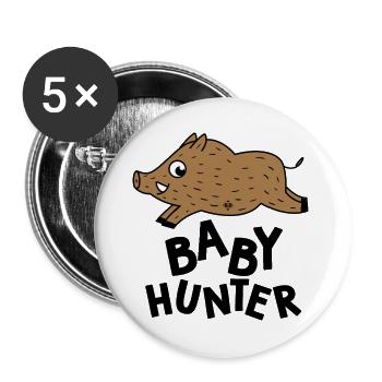 Babyjäger für die Geburts-Schwangerschaftsjagd - Buttons groß 56 mm (5er Pack) - Weiß - Vorne