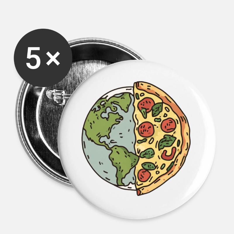 Earth Pizza Slice Design - Buttons large 2.2''/56 mm (5-pack) - white