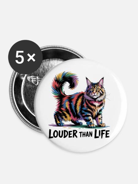 Bunte Regenbogen-Katzenkunst - Buttons groß 56 mm (5er Pack) - Weiß