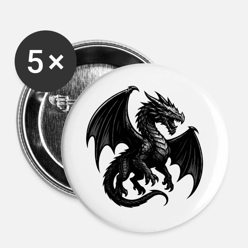Dragon in Painting Flight - Buttons large 2.2''/56 mm (5-pack) - white