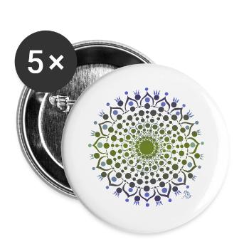 Mandala de fleurs en bleu et vert - Lot de 5 grands badges (56 mm) - blanc - Devant