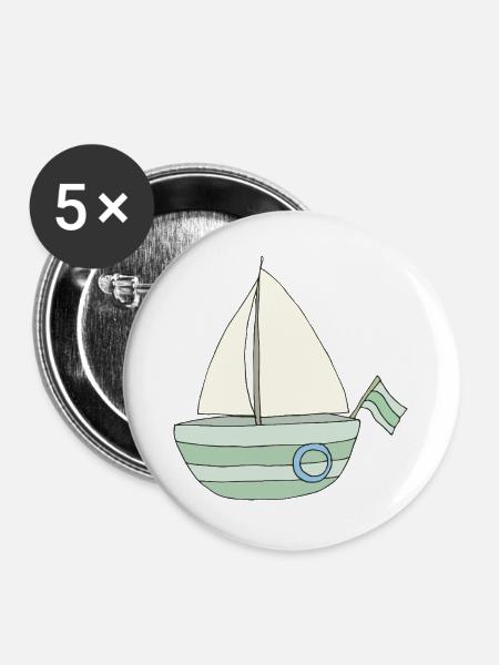 Verspieltes Segelboot Muster - Buttons groß 56 mm (5er Pack) - Weiß