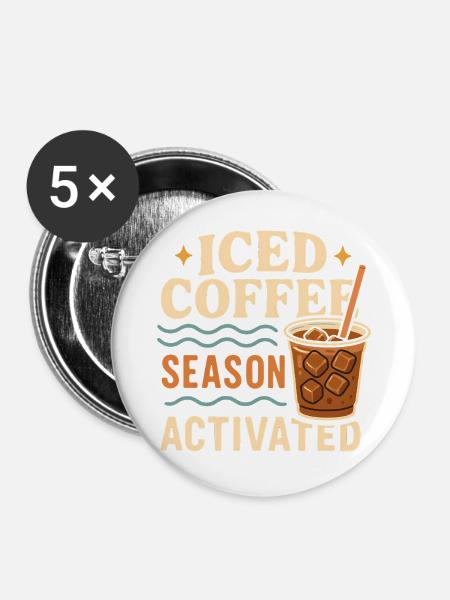 Eiskaffee-Saison - Buttons groß 56 mm (5er Pack) - Weiß