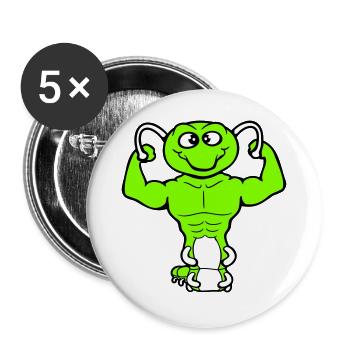 Caterpillar Bodybuilder Muscle Building Strong Fitness Gym - Buttons large 2.2''/56 mm (5-pack) - white - Front