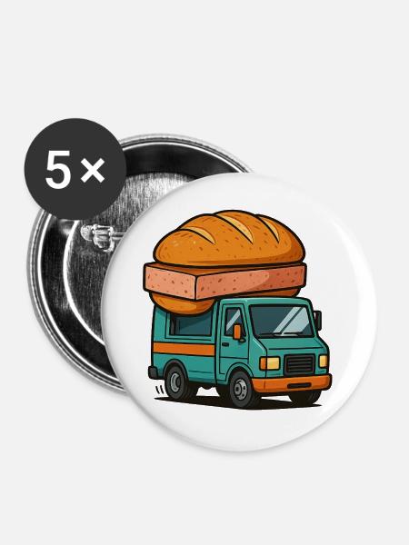 LKW Leberkäse - Buttons groß 56 mm (5er Pack) - Weiß
