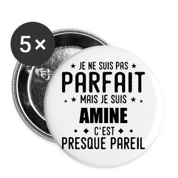 Amine : authentique, imparfait, top, perfection - Lot de 5 grands badges (56 mm) - blanc - Devant