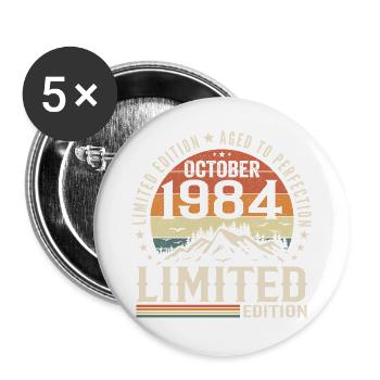 Né en octobre 1984 - cadeau millésime Octobre 1984 - Lot de 5 grands badges (56 mm) - blanc - Devant