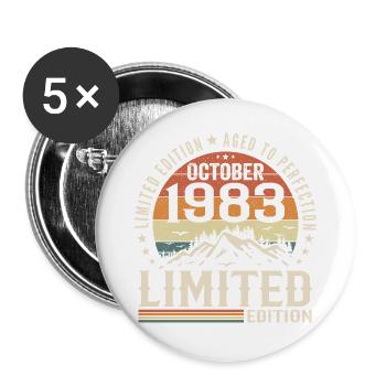 Né en octobre 1983 - cadeau millésime Octobre 1983 - Lot de 5 grands badges (56 mm) - blanc - Devant