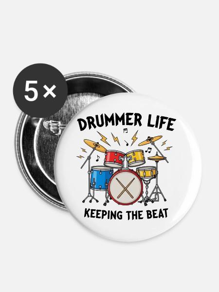 Lebendige Trommelkunst Motiv - Buttons groß 56 mm (5er Pack) - Weiß