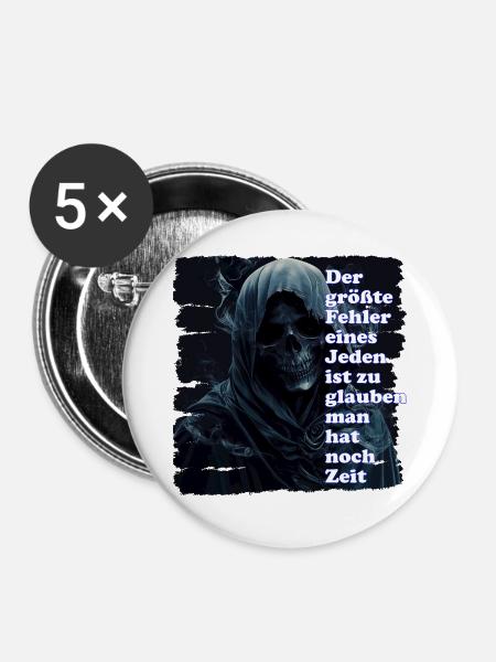 Mystischer Totenschädel mit Zitat - Buttons groß 56 mm (5er Pack) - Weiß