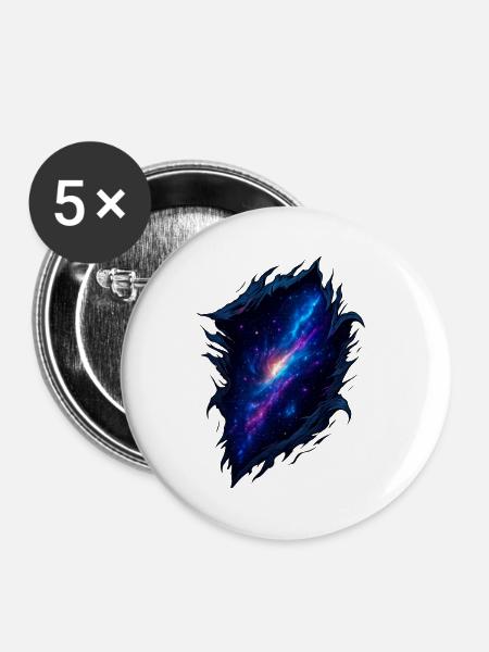 Kosmischer Galaxien-Burst-Tearing-Effekt - Buttons groß 56 mm (5er Pack) - Weiß