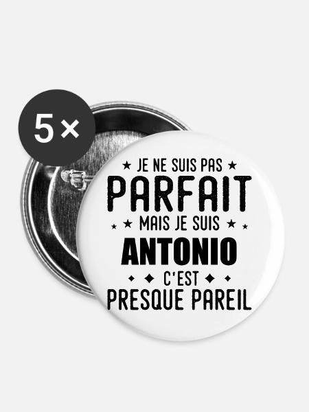 Antonio: authentisch, unvollkommen, oben, Perfektion - Buttons groß 56 mm (5er Pack) - Weiß