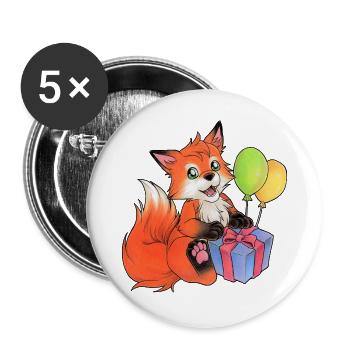 Niedlicher Fuchs zum Geburtstag Hand gemalt - Buttons groß 56 mm (5er Pack) - Weiß - Vorne