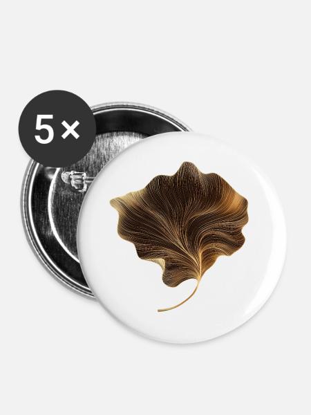 Elegantes Blatt - Buttons groß 56 mm (5er Pack) - Weiß