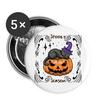 Schläfrige Katze Halloween _Dekoriert - Buttons groß 56 mm (5er Pack) - Weiß - Vorne