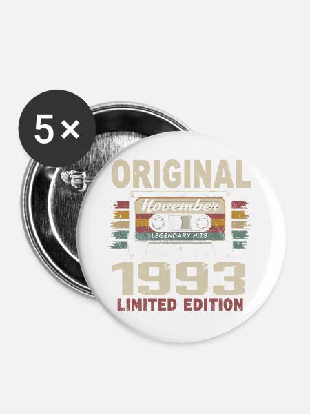 November 1993 Geschenk November 1993 - Buttons groß 56 mm (5er Pack) - Weiß