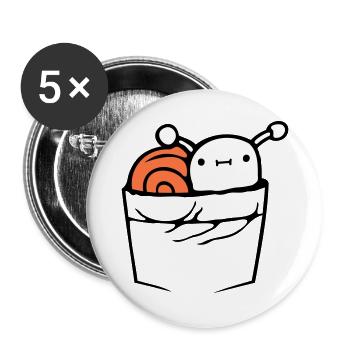 Schnecke Brusttasche Hemdtasche Tasche unterwegs - Buttons groß 56 mm (5er Pack) - Weiß - Vorne