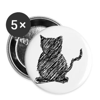 Katze Scribble Zeichnung Tier Geschenk - Buttons groß 56 mm (5er Pack) - Weiß - Vorne
