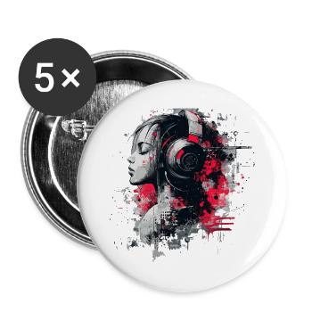 DJ Lady – Urban Art Kopfhörer  - Buttons groß 56 mm (5er Pack) - Weiß - Vorne