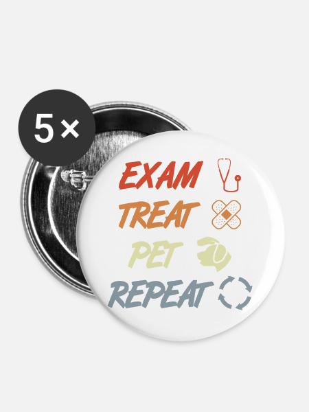 Exam Treat Pet Repeat - Buttons groß 56 mm (5er Pack) - Weiß