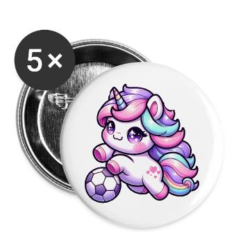 Kawaii Licorne Football Coup de pied arc-en-ciel - Lot de 5 grands badges (56 mm) - blanc - Devant