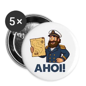 Captain with map Ahoy - Buttons large 2.2''/56 mm (5-pack) - white - Front